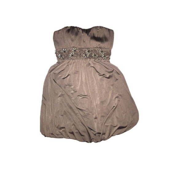 Mikael Aghal dress Women 2 gray beaded strapless short bubble hem Formal 90s Y2K - Picture 1 of 12